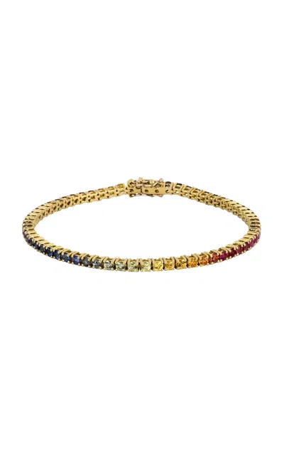 Roxanne First 14k Yellow Gold Graduated Rainbow  Sapphire Tennis Bracelet In Multi