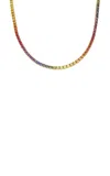 Roxanne First 14k Yellow Gold Graduated Rainbow Sapphire Tennis Necklace In Multi