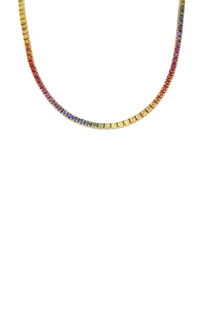Roxanne First 14k Yellow Gold Graduated Rainbow Sapphire Tennis Necklace In Multi