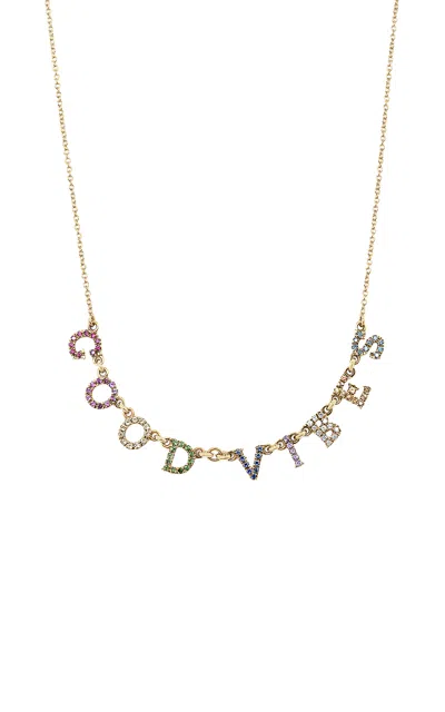 Roxanne First 14k Yellow Gold Rainbow Sapphire & Diamond 'good Vibes' Necklace In Neutral