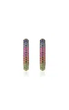 Roxanne First 14k Yellow Gold Rainbow Sapphire Oval Hoop Earrings In Multi