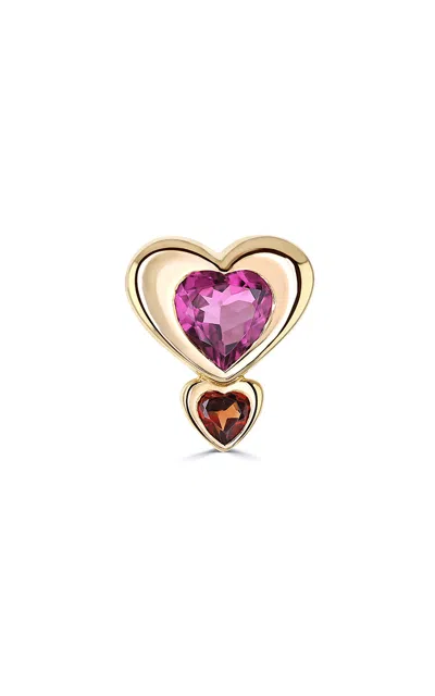 Roxanne First 14k Yellow Gold Tourmaline & Garnet Total Stud Double Heart Single Earring In Neutral