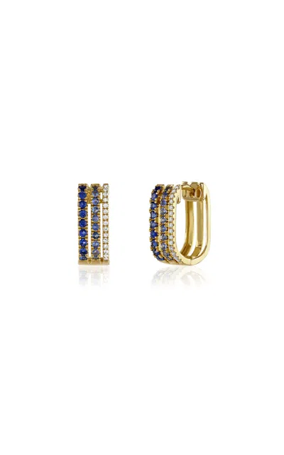 Roxanne First 14k Yellow Goldtriple Diamond & Blue Sapphire Row Hoop Single Earring In Metallic