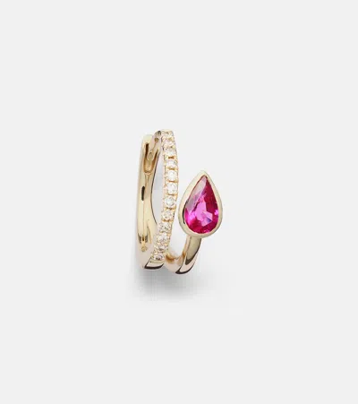 Roxanne First 14kt Gold Single Hoop Earring With Diamonds And Sapphire