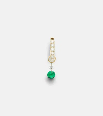 Roxanne First 14kt White Gold Single Earring With Emerald And Diamonds In Silver
