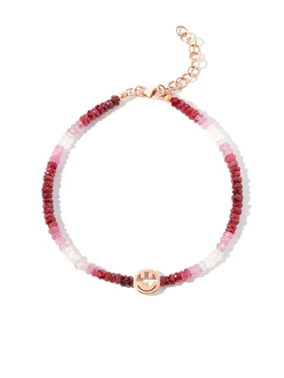 Roxanne First 9kt Rose Gold Smiley Ruby Beaded Bracelet In Red