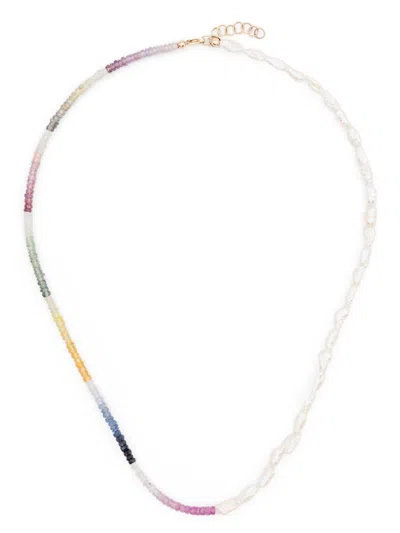 Roxanne First 9kt Yellow Gold Multicolour Bead Necklace In Multicoloured