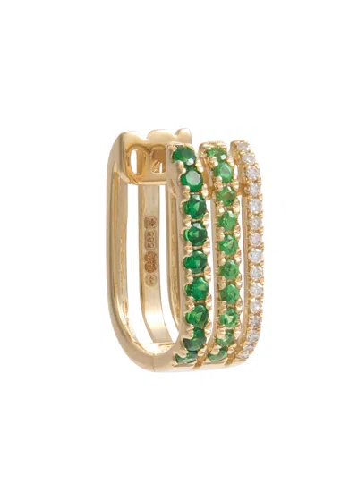 Roxanne First Triple Embellished 14kt Gold Single Hoop Earring In Green
