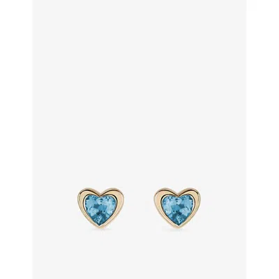 Roxanne First Womens  Mini Heart 14ct Yellow Gold And 0.25ct Topaz Stud Earrings