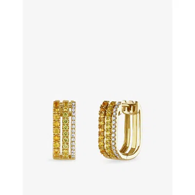 Roxanne First Womens  Triple Row 14ct Yellow Gold, 0.04ct Diamond And 0.25ct Yellow Sapphire Hoop Ear