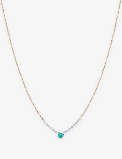 Roxanne First Womens Yellow Gold Heart 18ct Yellow-gold 0.48ct Diamond And 0.42ct Emerald Necklace