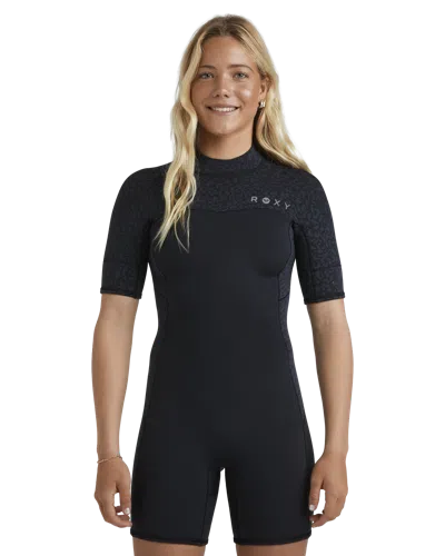 Roxy 2mm Swell Natural Back Zip Short Sleeve Wetsuit In Black