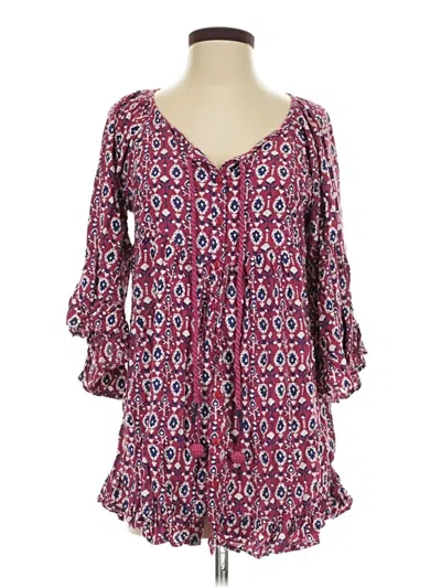 Pre-owned Roxy 3/4 Sleeve Blouse In Burgundy