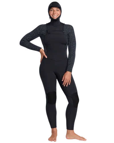 Roxy 5/4mm Swell Natural Hooded Front Zip Wetsuit In Black