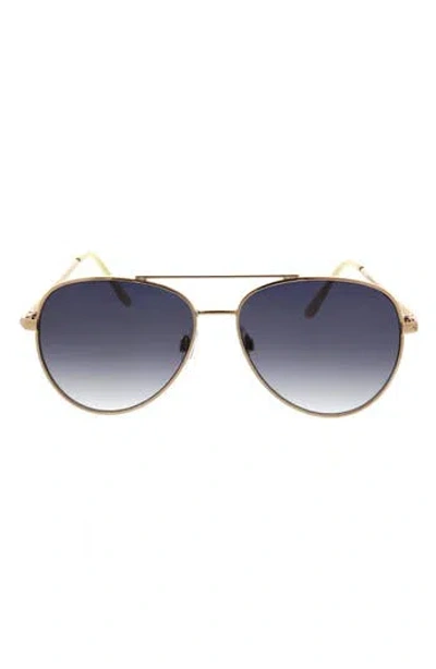 Roxy 58mm Mod Rounded Aviator Sunglasses In Light Gold/ Navy