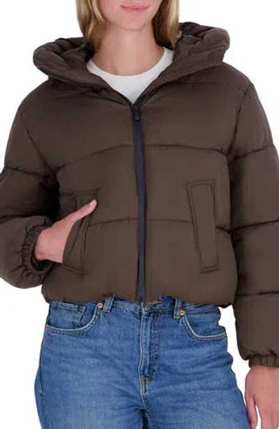 Roxy Audrey Hooded Puffer Jacket In Brown
