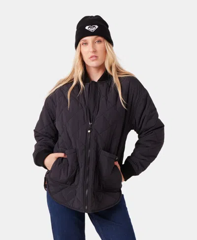 Roxy Aurora Quilted Bomber In Black