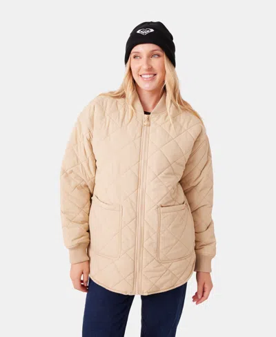 Roxy Aurora Quilted Bomber In Brown