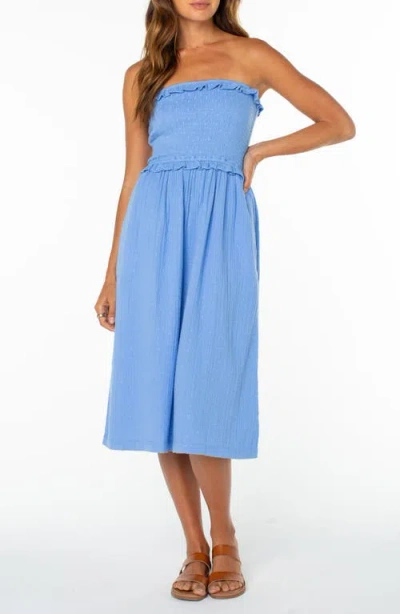 Roxy Avalon Strapless Midi Dress In Blue