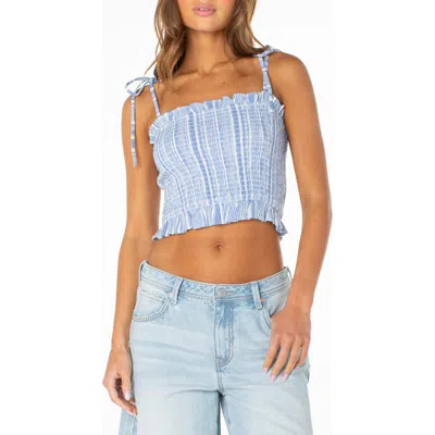 Roxy Avalon Stripe Smocked Crop Top In Blue
