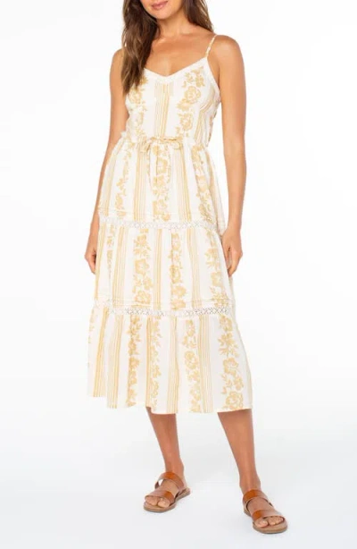 Roxy Azalea Floral Tiered Cotton Midi Dress In Yellow