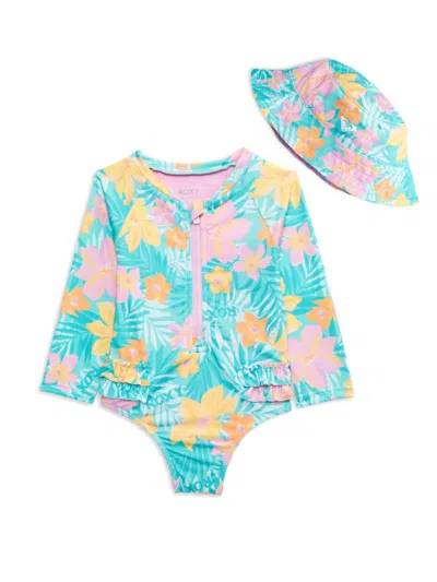 Roxy Baby Girl's Tropical Floral Long-sleeve Swimsuit & Hat Set