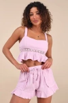 ROXY BANZAI BABE LILAC DRAWSTRING RUFFLED SHORTS