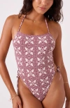 Roxy Batik Bloom Halter One-piece Swimsuit In Purple
