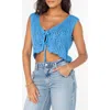 Roxy Beach Bound Cotton Crop Sweater Vest In Azure Blue Solid