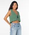 Roxy Beach Bound Cotton Crop Sweater Vest In Loden Frost Solid