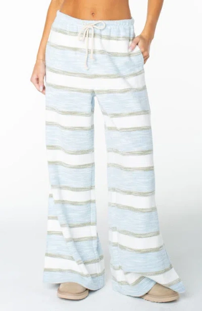 Roxy Beach Breeze Stripe Cotton Blend Split Hem Drawstring Pants In Blue