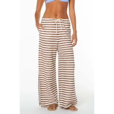 Roxy Beach Breeze Stripe Drawstring Waist Stretch Cotton Pants In Brown