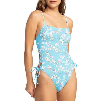 Roxy Beach Classic Lace-up One-piece Swimsuit In Blue