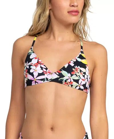 Roxy Beach Classics Bikini Top Women's Black Floral Tie Back Beach Gbo2655 In Multi