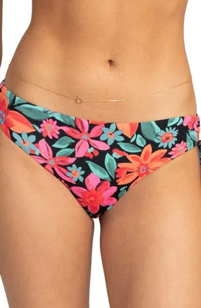 Roxy Beach Classics Hipster Side Tie Bikini Bottoms In Anthracite Floral