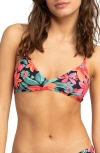 Roxy Beach Classics Strappy Bikini Top In Anthracite Floral