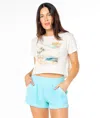 Roxy Beach Collage Cropped Boxy Tee In White