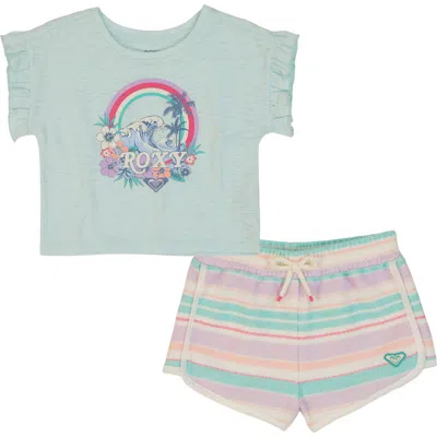 Roxy Babies'  Beach Logo Graphic T-shirt & Loop Terry Shorts Set In Lilac