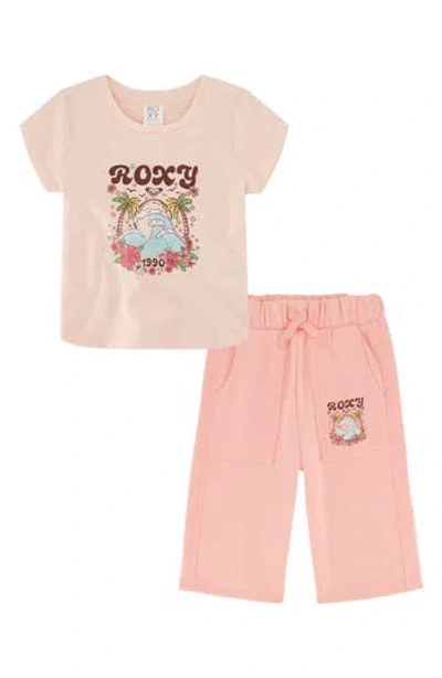 Roxy Babies'  Beach Logo Graphic T-shirt & Pants Set In Coral