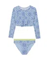 Roxy Big Girls Fresco Tile Crop Rashguard, 2-piece Set In Blue Bonnet