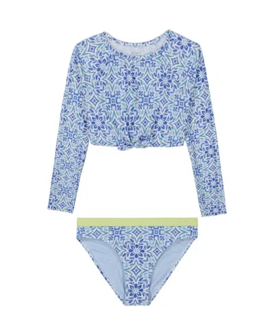 Roxy Kids' Big Girls Fresco Tile Crop Rashguard, 2-piece Set In Blue Bonnet