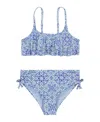 Roxy Big Girls Fresco Tile Flounce Bikini, 2-piece Set In Blue Bonnet