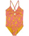 Roxy Big Girls Island Time Twist-front One-piece Swimsuit In Golden Rays