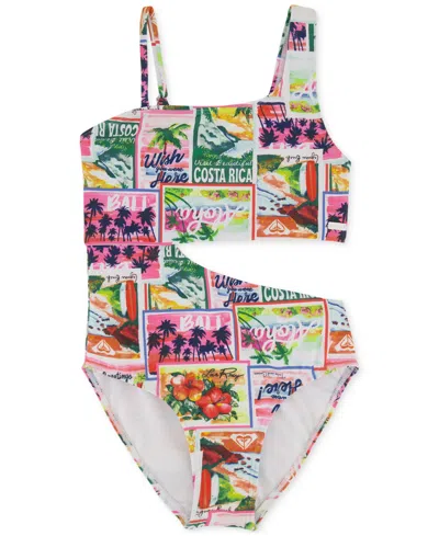 Roxy Kids' Big Girls Love  Sling Shoulder Cut-out One-piece Swimsuit In Bright White