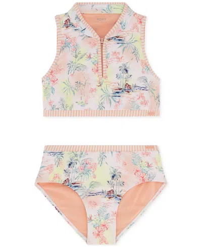 Roxy Kids' Big Girls North Shore Two-piece Swimsuit Set In Peach Nectar
