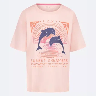 Roxy Big Kid Girls Crew Neck Short Sleeve Regular Fit Graphic T-shirt In Pink