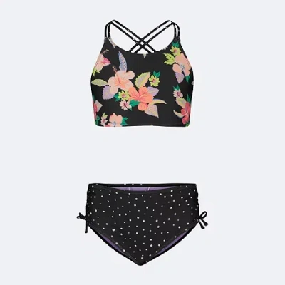 Roxy Big Kid Girls Floral 2-pc. Bikini Set In Black