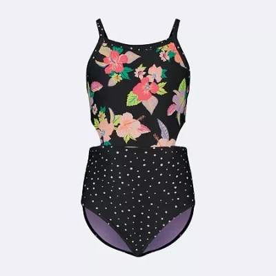 Roxy Big Kid Girls Floral One Piece Swimsuit In Black