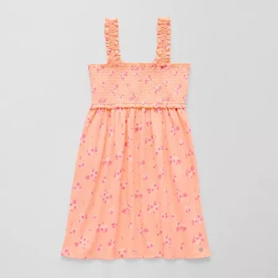 Roxy Big Kid Girls Sleeveless Floral Skater Dress In Orange