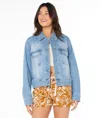 Roxy Big Wave Embroidered Denim Jacket In Blue